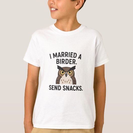 I a 結婚した Birder - BirdwatcのおもしろいOwlデザイン Tシャツ (正面)