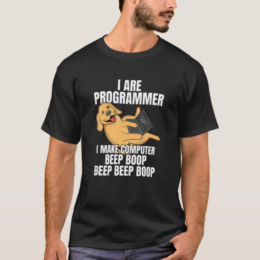 I Ae Programmer Computer Beep Boop IT Dog Tシャツ (正面)