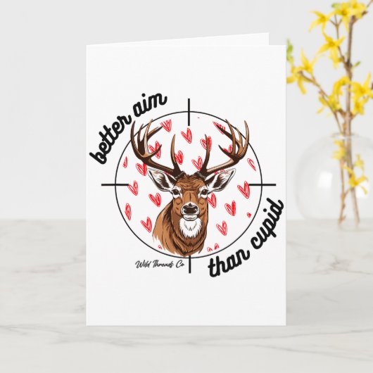 I Aim Better Than Cupid Valentines Deer Hunting Fo カード (黄色い花)