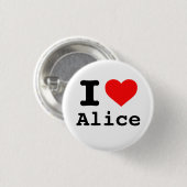 "I ❤️ Alice" (I love Alice, I heart Alice) 缶バッジ (正面&裏面)