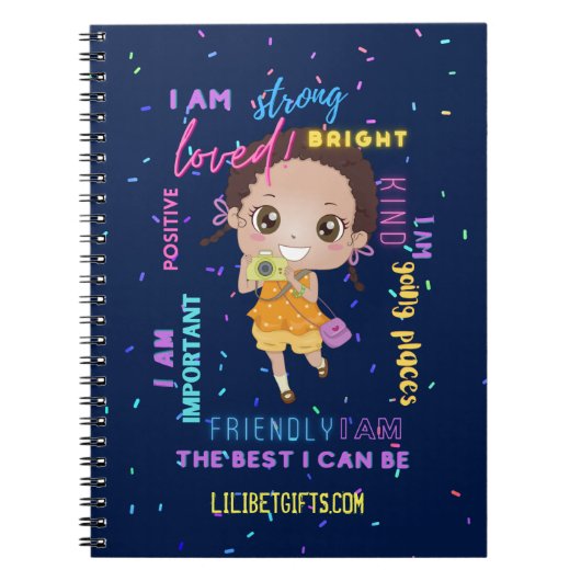I AM – ブラック前向き・ブラウン・ガール肯定 ノートブック (正面)