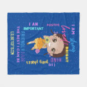 I AM – ブラック前向き・ブラウン・ガール肯定 フリースブランケット (正面(横))