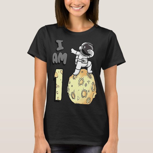 I am 1 Space Astronaut Kid Moon Walker 1st Birthda Tシャツ (正面)