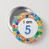 I am 5モザイク模様カラフル年齢番号誕生日 缶バッジ (正面&裏面)