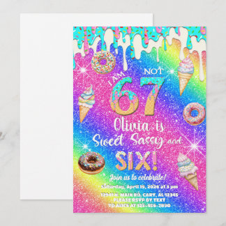 I am 6 not 7 girl 6th birthday invitation. 招待状