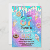I am 6 not 7 girl 6th birthday invitation. 招待状 (正面)