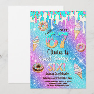 I am 6 not 7 girl 6th birthday invitation. 招待状