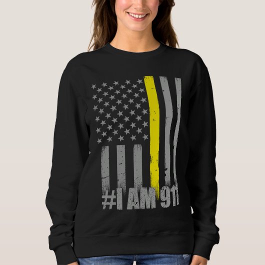 I Am 911  Thin Gold Line Flag  Police Dispatcher スウェットシャツ (正面)