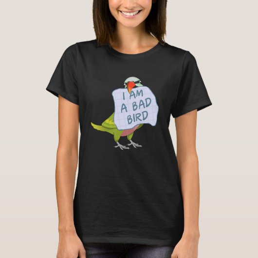 I Am A Bad Bird I Funny Moustache Parakeet Parrot Tシャツ (正面)