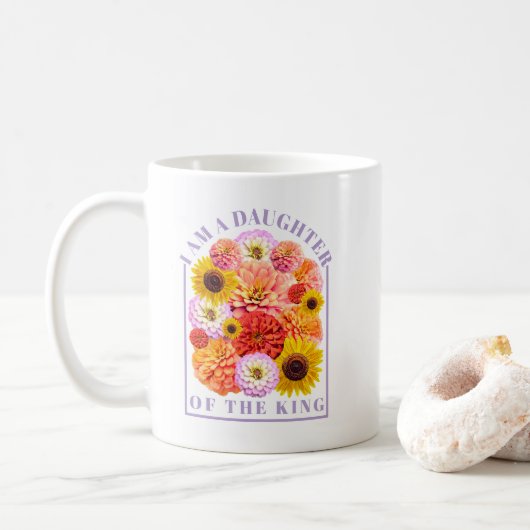 I Am a Daughter of the King Floral Affirmation コーヒーマグカップ (ドーナツ)
