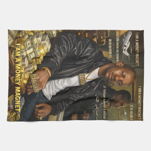 I AM A MONEY MAGNET KITCHEN TOWEL キッチンタオル (横)