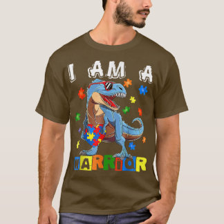 I Am A Warrior Autism Awareness Dinosaur Heart Puz Tシャツ