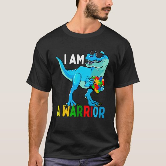 I Am A Warrior Autism Family Dinosaur Autism Aware Tシャツ (正面)