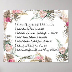 I Am Affirmations Floral Christian ポスター