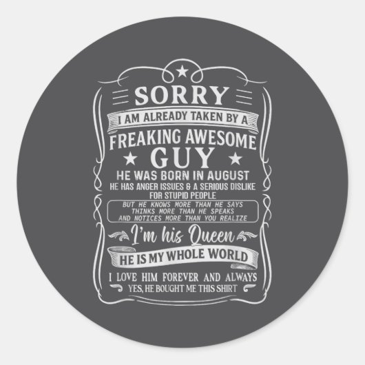 I Am Already Taken By Freaking Awesome Guy Born In ラウンドシール (正面)