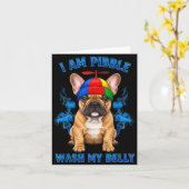 I Am Bble Wash My Belly Funny T Bull Dog Meme  カード (黄色い花)