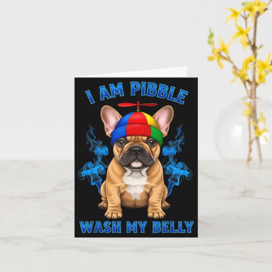 I Am Bble Wash My Belly Funny T Bull Dog Meme  カード (黄色い花)