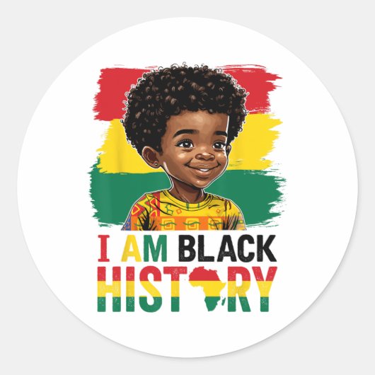 I Am Black History Afro Boy Little Melanin Prince  ラウンドシール (正面)