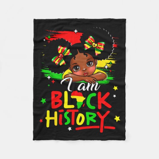 I Am Black History Afro Girl Little Melanin Prince フリースブランケット (正面)