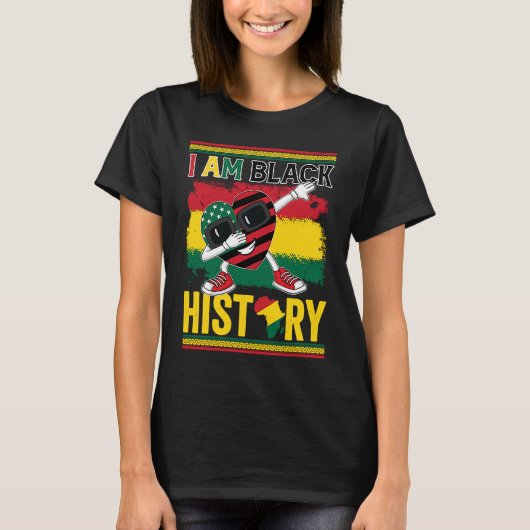 I Am Black History American Flag Cute Heart BHM BL Tシャツ (正面)