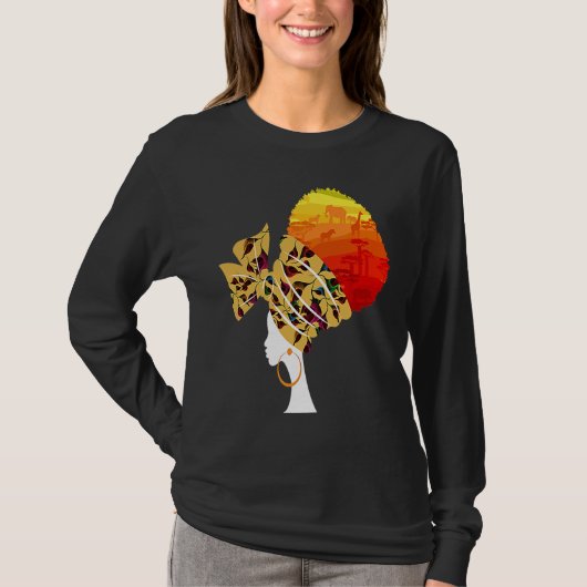 I Am Black History Black Queen Safari  BHM Afro Wo Tシャツ (正面)
