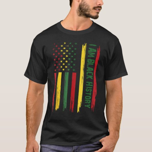 I Am Black History Flag USA Afro African Pride Men Tシャツ (正面)