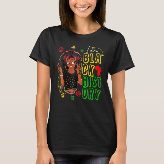 I Am Black History Queen Melanin Afro African Prid Tシャツ (正面)