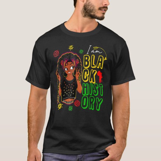 I Am Black History Queen Melanin Afro African Prid Tシャツ (正面)