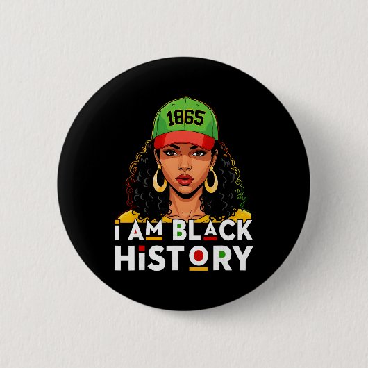 I Am Black History Women Girl Black History Month 缶バッジ (正面)