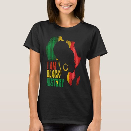 I AM BLACK HISTORY Women Girls Black Queen Month H Tシャツ (正面)