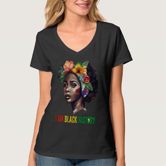 I AM BLACK HISTORY Women Girls Black Queen Month H Tシャツ (正面)