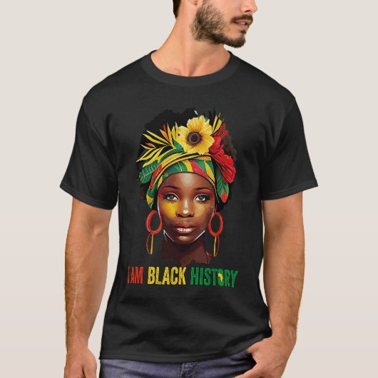 I AM BLACK HISTORY Women Girls Black Queen Month H Tシャツ (正面)