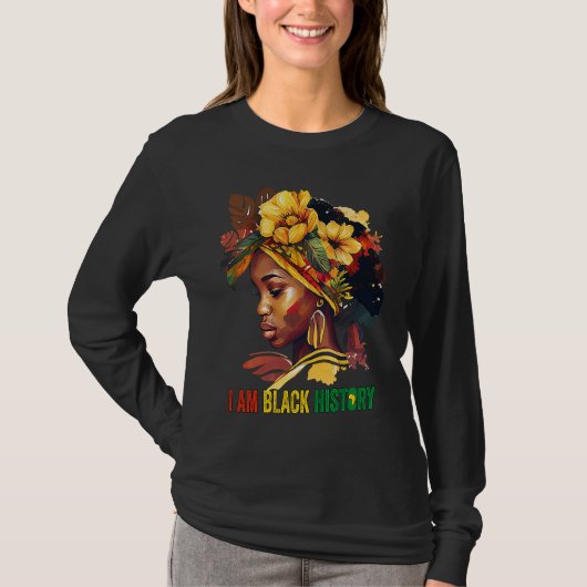 I AM BLACK HISTORY Women Girls Black Queen Month H Tシャツ (正面)