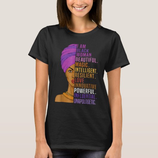 I Am Black Woman Black History Month Queen Melanin Tシャツ (正面)