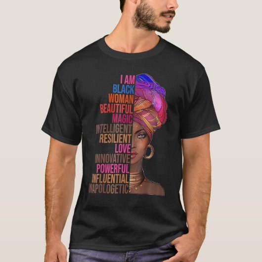 I Am Black Woman Black History Month Queen Melanin Tシャツ (正面)