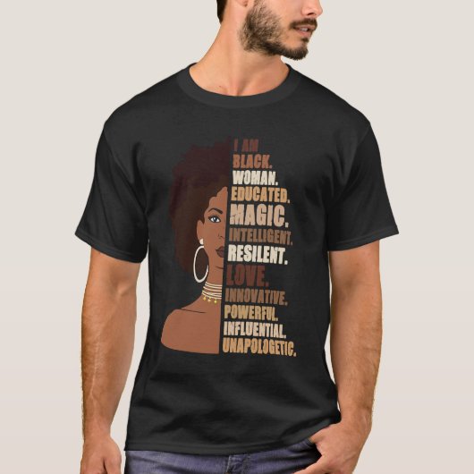 I Am Black Woman Melanin Africa Pride History BHM  Tシャツ (正面)