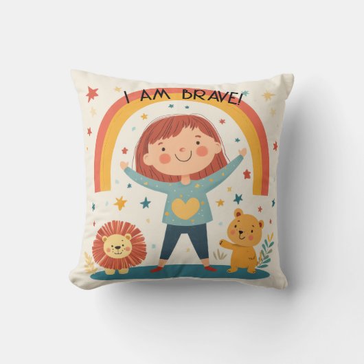 I Am Brave – キッズ肯定装飾用クッション クッション (正面)