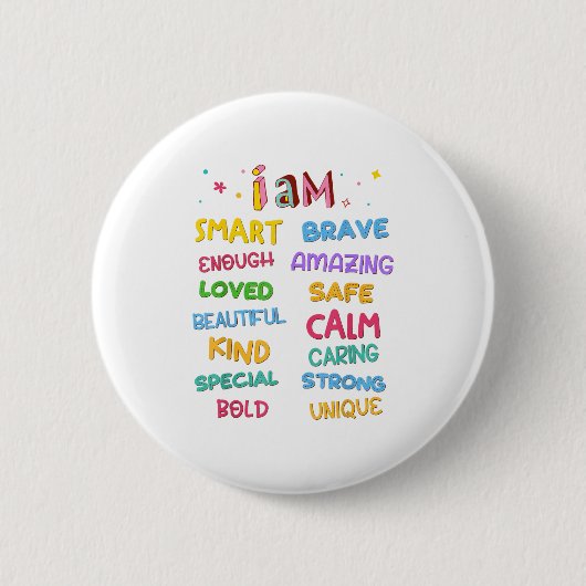 I Am Daily Affirmation Colorful Christian Kids Tod 缶バッジ (正面)
