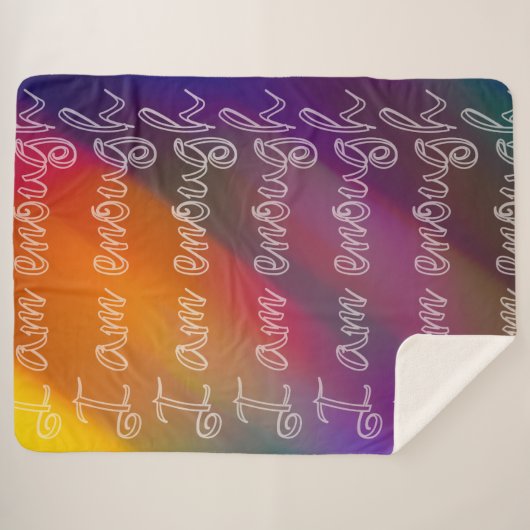 I Am Enough Pastel Rainbow Cursive Affirmation シェルパブランケット (正面(横))