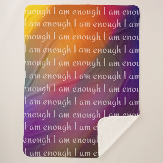 I Am Enough Rainbow Affirmation Pattern Design シェルパブランケット (正面)