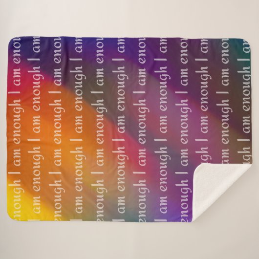I Am Enough Rainbow Affirmation Pattern Design シェルパブランケット (正面(横))