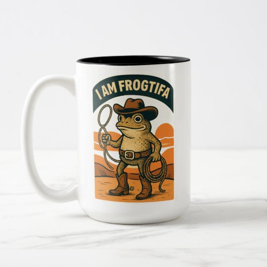 I Am Frogtifa Cowboy – Funny Frog Meme ツートーンマグカップ (左)