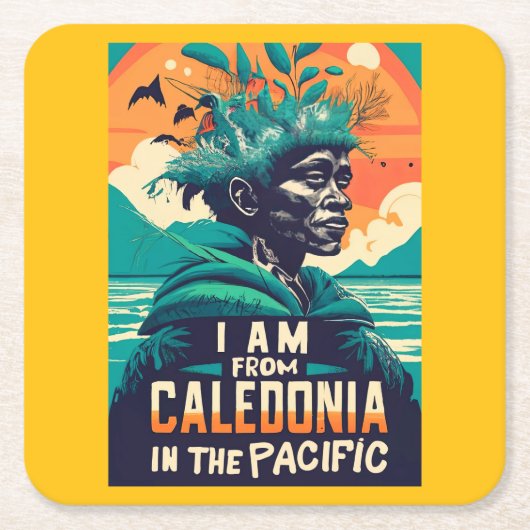 I am from Caledonia, Nouvelle-Calédonie, kanak スクエアペーパーコースター (正面)