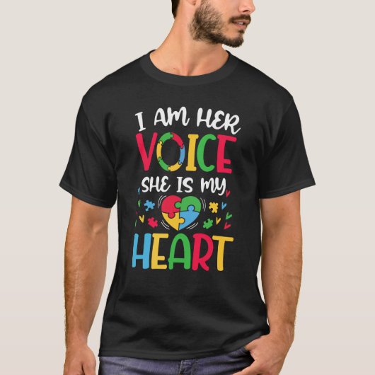 I Am Her Voice She Is My Heart Autism Awareness Da Tシャツ (正面)