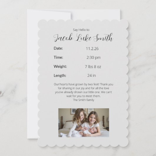 “I Am Here”  Personalized Birth Announcement Card (裏面)