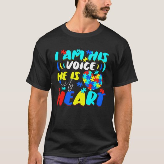 I Am His Voice He Is My Heart Autism Awareness ASD Tシャツ (正面)