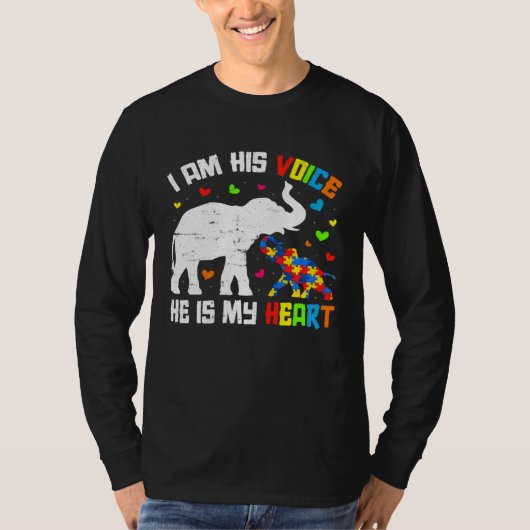 I Am His Voice He Is My Heart Autism Awareness Ele Tシャツ (正面)