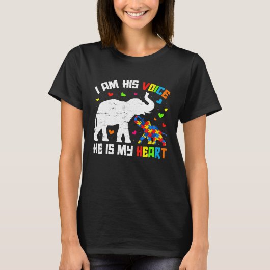 I Am His Voice He Is My Heart Autism Awareness Ele Tシャツ (正面)