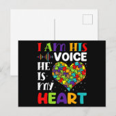 I Am His Voice He Is My Heart Autism Awareness Mom ポストカード (正面/裏面)