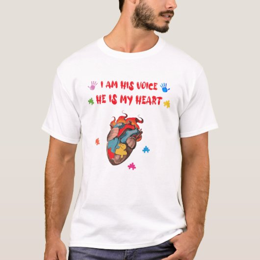 I Am His Voice He Is My Heart Autism Awareness Mom Tシャツ (正面)